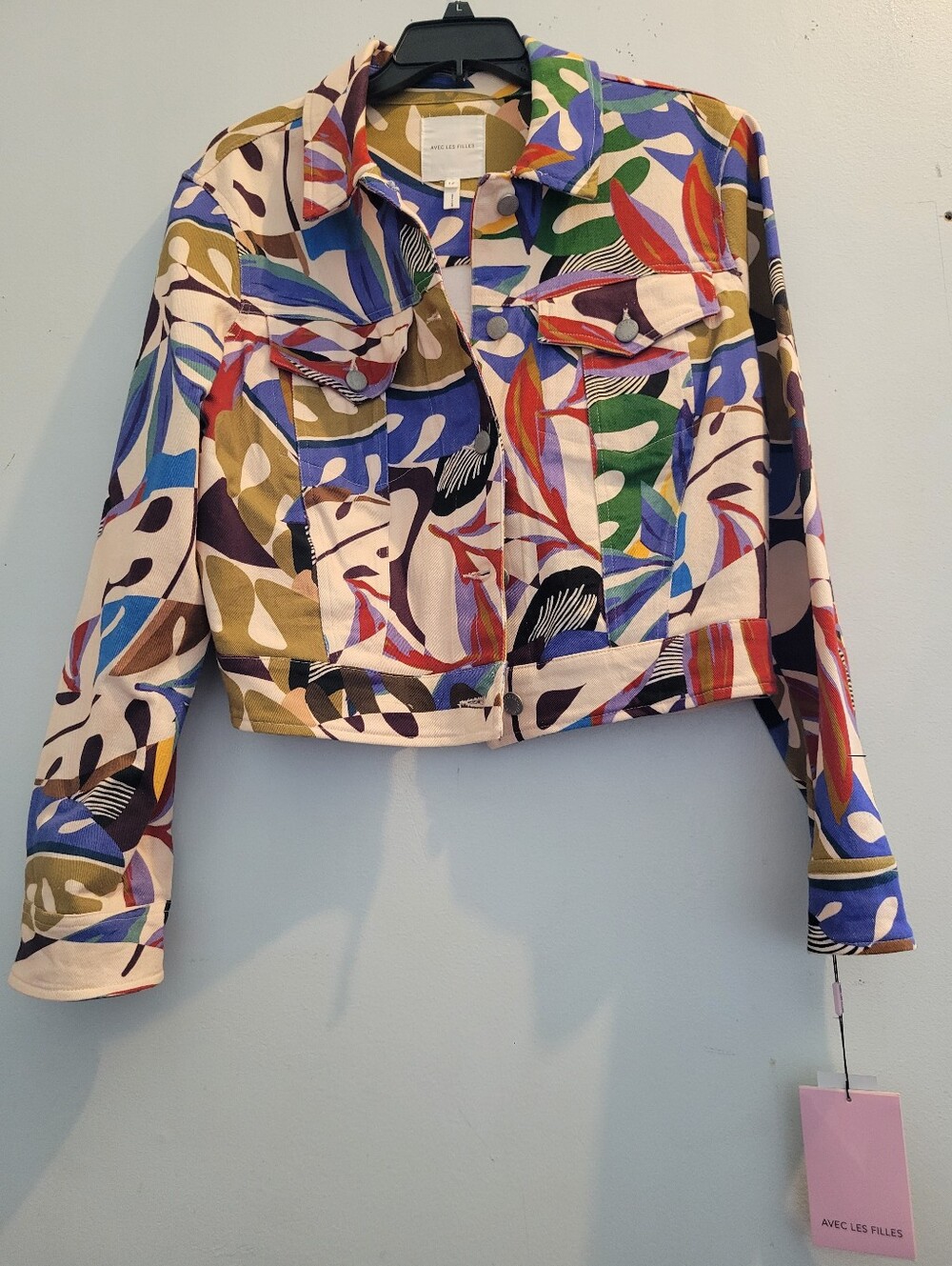 Stylish Multi-Color Printed Crop Denim Jacket by Avec Les Filles - Picture 3 of 4